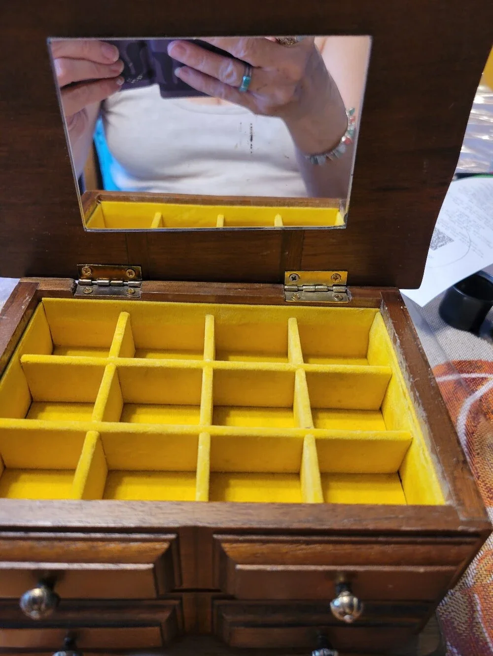 Vintage Wooden Jewelry Chest Organizer in Brown
